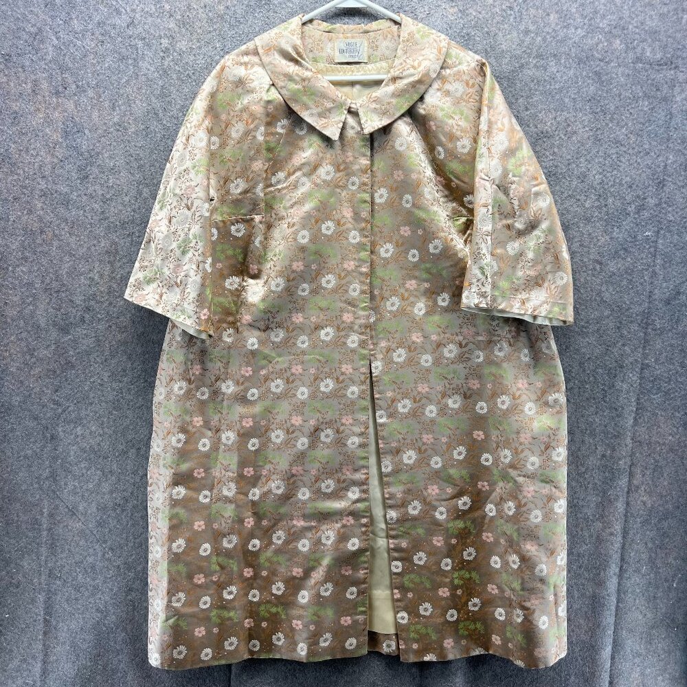 Vintage Vogue Couturier Design Brocade Coat Women 50 Wool Long Overcoat 1950